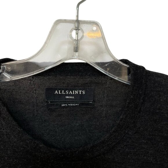 Allsaints Mens Keel Merino Wool Crew Sweater Stripes Size Small Gray Brown - Picture 2 of 9